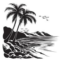 Nature Sea View with Palm Tree Art vector