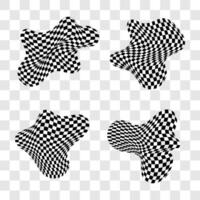 Groovy retro pattern elements in psychedelic checkered backdrop style design. vector