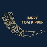 Happy Yom Kippur Greeting with Decorative Rams Horn on Dark Background vector