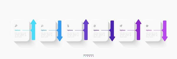 Infographic label design template with icons and 6 options or steps. Can be used for process diagram, workflow layout, banner, flow chart, info graph vector