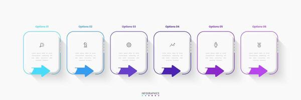 Infographic label design template with icons and 6 options. Can be used for process diagram, presentations, workflow layout, flowchart, info graph vector