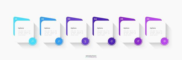 Infographic label design template with icons and 6 options or steps. Can be used for process, presentations, workflow layout, banner, flowchart, info graph vector