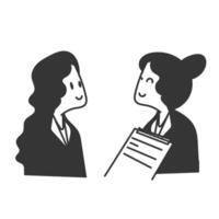 two women talking about a job interview with clipboard data vector