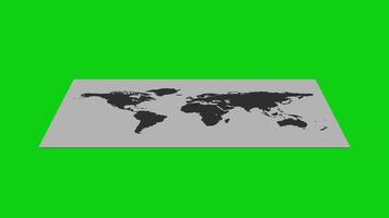 Flat world map projection on gray board with green background video