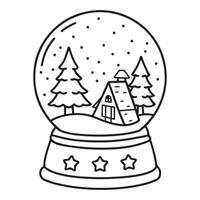 Christmas Snow Globe outline showing snowy trees presents and festive decorations vector