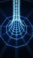 Vertical seamless 4K 60fps loop of futuristic digital tunnel with blue neon lights. Ideal background for tech promos, cyberpunk stories, social media reels, gaming intros and sci-fi visuals. video