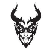 Dark mythological creature face with twisted horns and intense evil glare vector