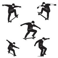 Skateboarder Action Poses Set Capturing Fast-Paced Motion and Stunt Moves vector