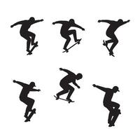 Skateboarder Action Poses Set Featuring Skilled Maneuvers and Freestyle Tricks vector