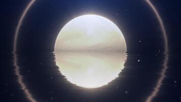 Calm seamless 4K 60fps loop of a glowing moon reflecting softly on tranquil water surface. Perfect atmospheric background for meditation, relaxation, spiritual themes, sleep and wellness projects. video