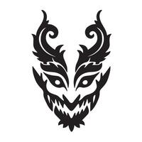 Scary horned monster face with aggressive expression and intense features vector