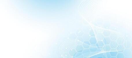Light Blue Tech Abstract Background with Curved Lines and Hexagon Pattern vector