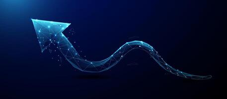 Digital Blue Upward Arrow with Polygonal Wireframe and Glowing Data Points vector