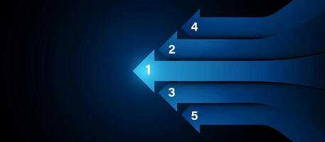 Five Blue Arrows Infographic Diagram with Numbered Steps on Dark Background vector