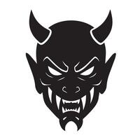 Fierce devil mask with glowing eyes and wild design in dark ink silhouette vector