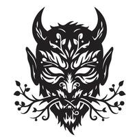 Gothic horned beast illustration with intimidating sharp look and wild eyes vector