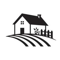 Small farm home design with plants trees and rolling landscape field scene vector