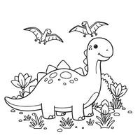 Fun and Smiling Cute Cartoon Dinosaur Illustration with Kids Dinosaur Drawing vector