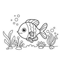 Underwater Playful Fish Outline with Happy Fish Drawing Set for Children vector