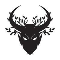 Evil demon head with sharp horns and fiery eyes in black tribal style art vector