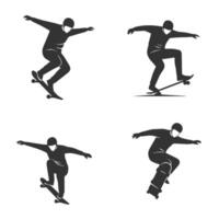 Skateboarder Action Poses Set Depicting Realistic Skateboarding Motion Sequences vector