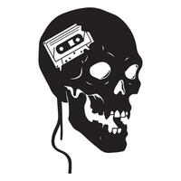 Music skull with cassette and creepy expression in gothic horror style vector