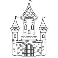 Royal Fortress Outline with Tall Spires and Gates in Storybook Castle Design vector