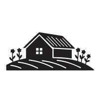 Clean agriculture home with minimal field lines and trees country house vector