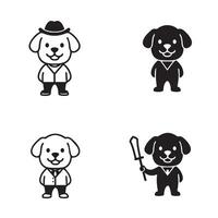 Playful children and pets bundle with smiling puppy mascot and cartoon dog set vector