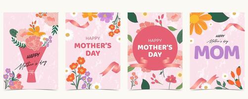 Pink mother day background with carnations, leaf, daisy for a4 vertical design vector