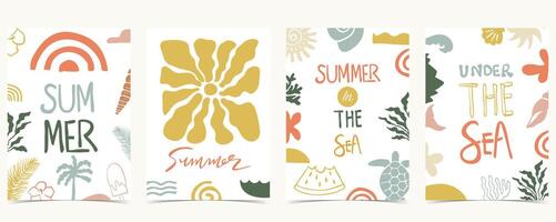 Summer groovy background with rainbowl,sea,under the sea. graphic for a4 vertical design vector