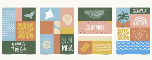 Summer geometric background with shell,stingray,fish tail. graphic for a4 vertical design vector