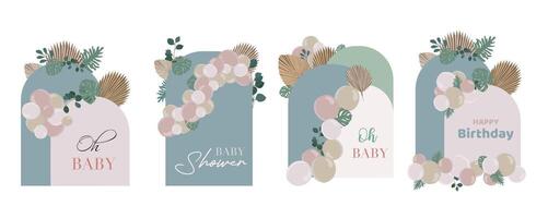 green Boho backdrop element object with balloons vector