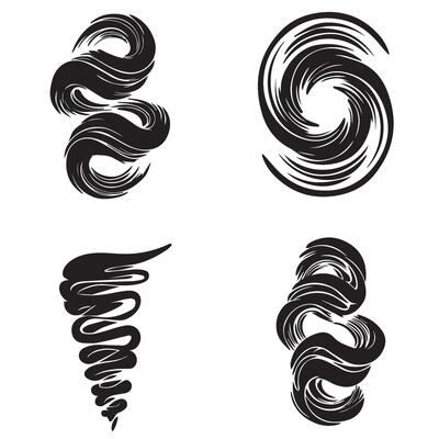 Tornado vortex graphic collection emphasizing fluid rotation and dramatic windstorm visuals