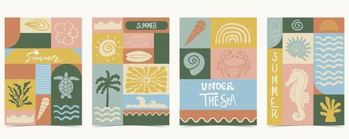 Summer geometric background with shell,seahorse,rainbow. graphic for a4 vertical design vector