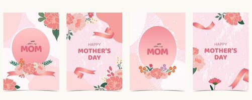 A4 Pink mother day background with carnations, leaf, daisy for a4 vertical design vector