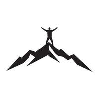 Courageous Mountain Climber Silhouette Ascending Sharp Mountain Formation vector