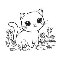 Smiling Cat Outline Art with Nature Background Perfect for Coloring Fun vector