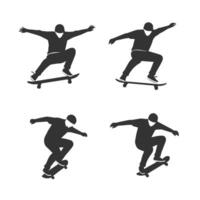 Skateboarder Action Poses Set Capturing Authentic Skateboarding Performance vector