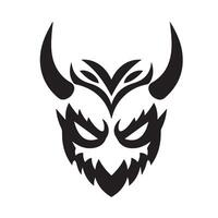 Stylized devil head in black with fierce grin and demonic eye expression vector