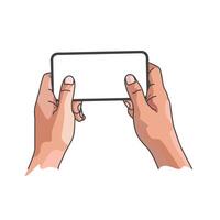 Flat design of a hand holding a smartphone for tech illustration vector