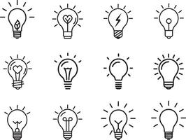 Collection of line style lightbulb icons vector