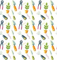 Flat design pattern of gardening tools with hands vector