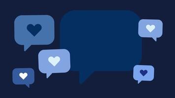A stop motion animation of heart shaped chat bubbles popping up one by one with a blank bubble included, creating a dynamic and playful design with blue shade colors video
