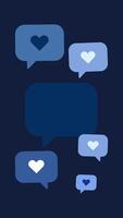 Stop motion animation of heart shaped chat bubbles popping up one by one with a blank bubble included, creating a dynamic and playful design with blue shade colors video