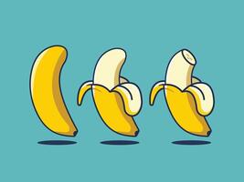 of banana whole, open and bitten vector