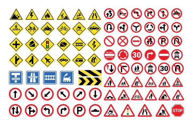 Collection of street rule signs in set
