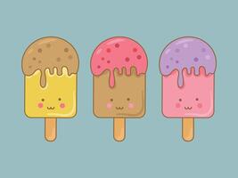 icon of three-color ice cream cartoon design vector