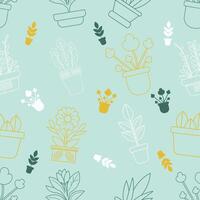 Green outline design pattern of potted plants vector