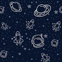 Blue and white space outline pattern with many stars vector